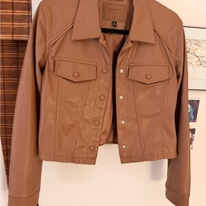 Blank NYC Mocha Brown Trucker Leather Jacket